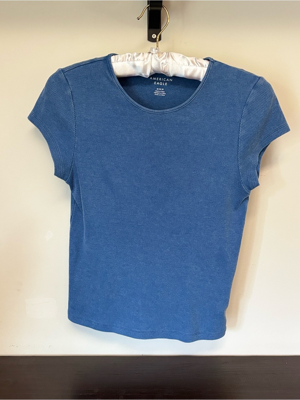 American Eagle Outfitters Blue Ribbed Crewneck Short Sleeve Tee